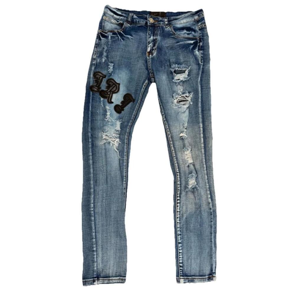 AMIRI Distressed Skinny Blue Jeans Patch Logo Made USA Measure 30x28.5 Men’s